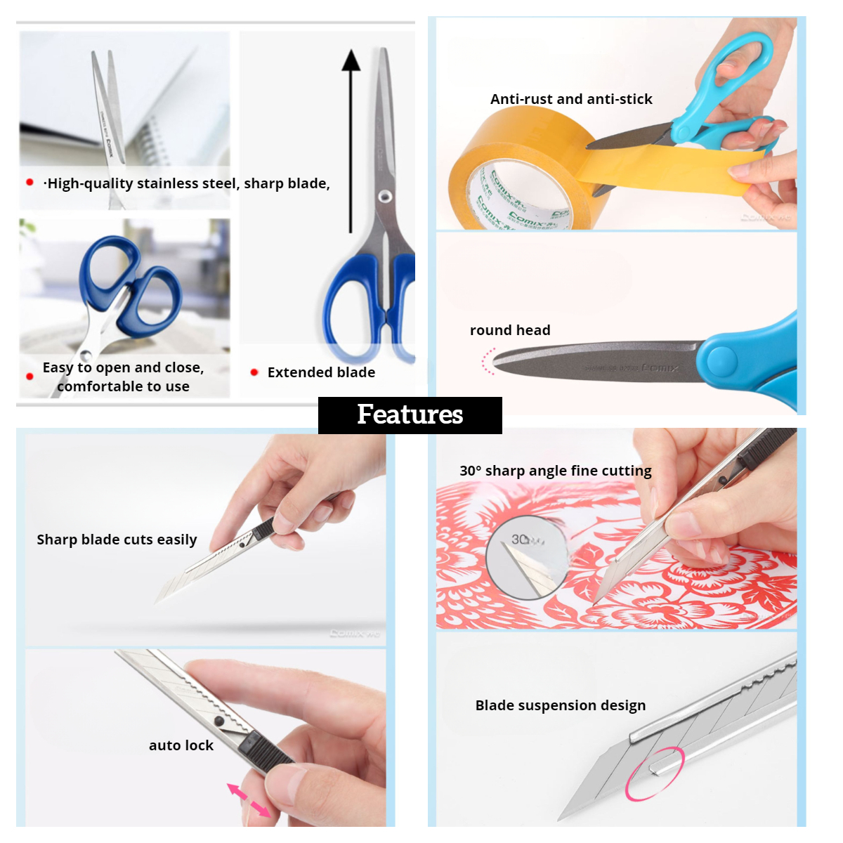 Stainless Steel Office Scissors Teflon Anti-rust Anti-stick